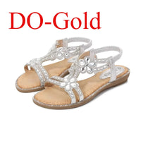 Women's Flower Diamond Flat Sandals - Cushioned Beach Slip-On Sandals
