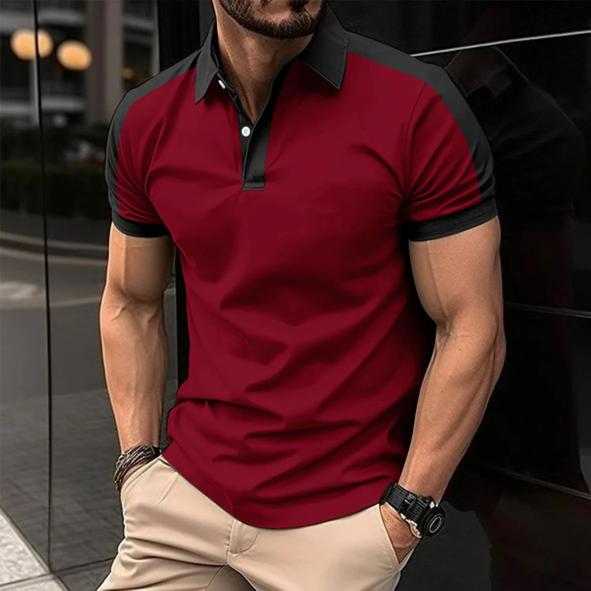 Men's Casual Short Sleeve T-Shirt — Slim Fit, Breathable Polyester-Cotton Blend