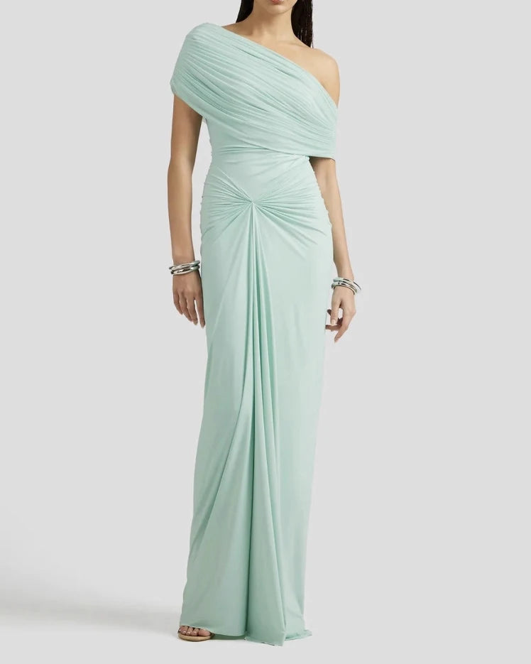 Asymmetrical One Shoulder Maxi Dress - Elegant Pleated Evening Gown