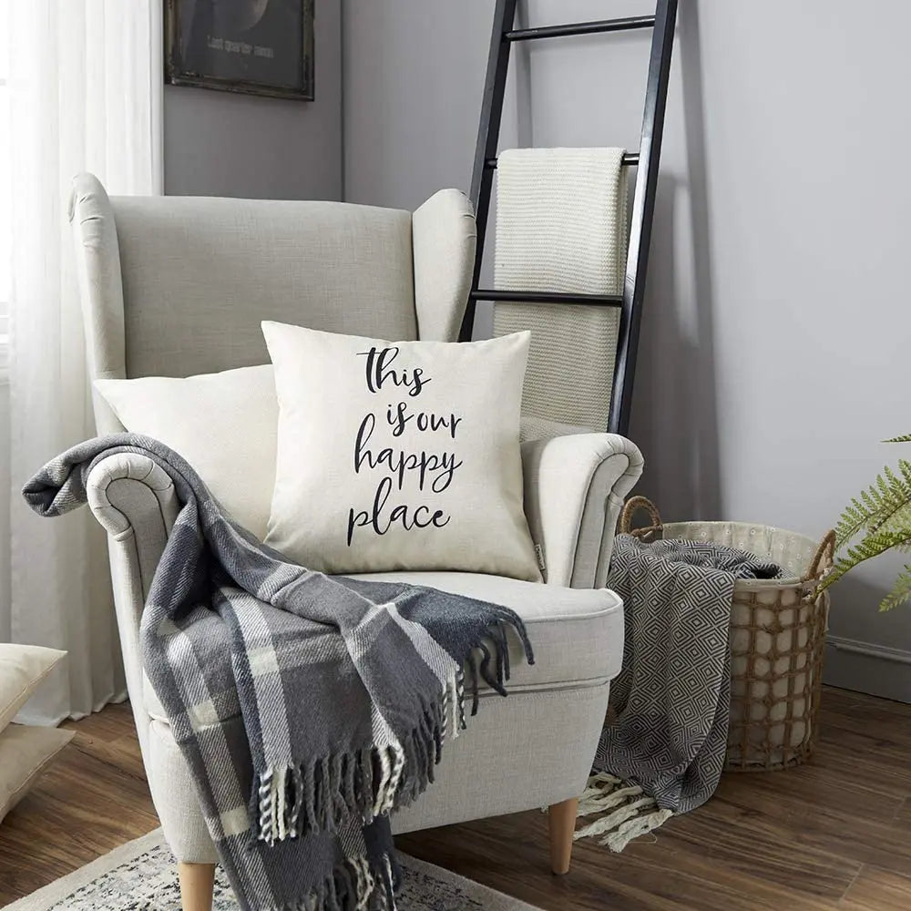 CANIRICA Letter Print Cushion Cover 45x45cm | Faux Linen Decorative Pillow Case