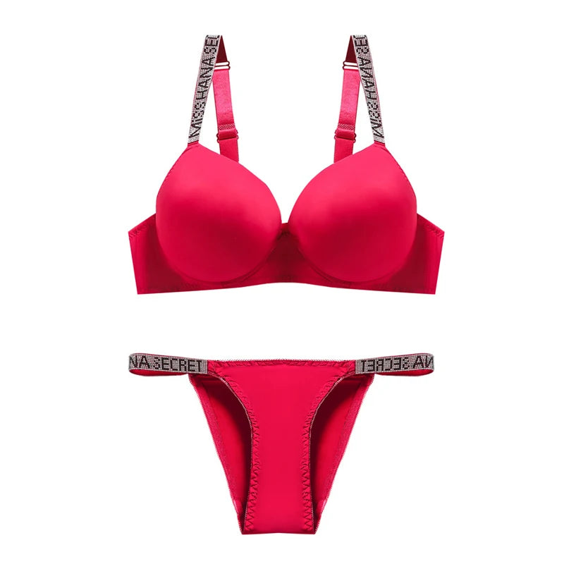 Women's Push-Up Bra & Bikini Set – Rhinestone Detail Everyday Comfort Underwear