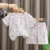 Girls Cotton Pajama Set - Cartoon Print Summer Sleepwear