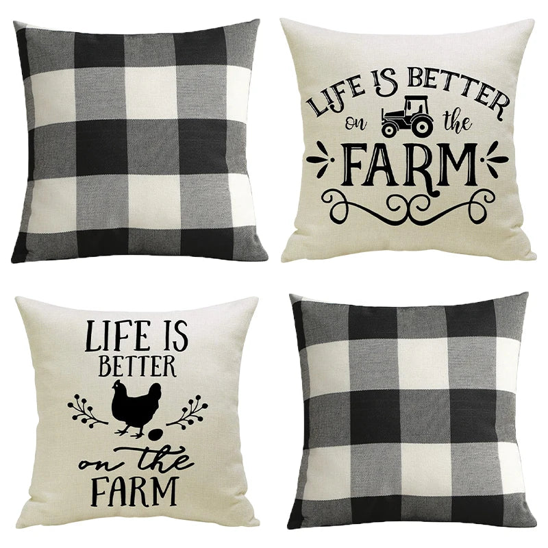 CANIRICA Letter Print Cushion Cover 45x45cm | Faux Linen Decorative Pillow Case