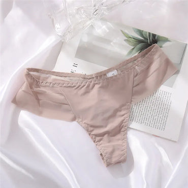 Ice Silk Hollow-Out T-Back G-String – See-Through Low-Rise Cheeky Thong Panties
