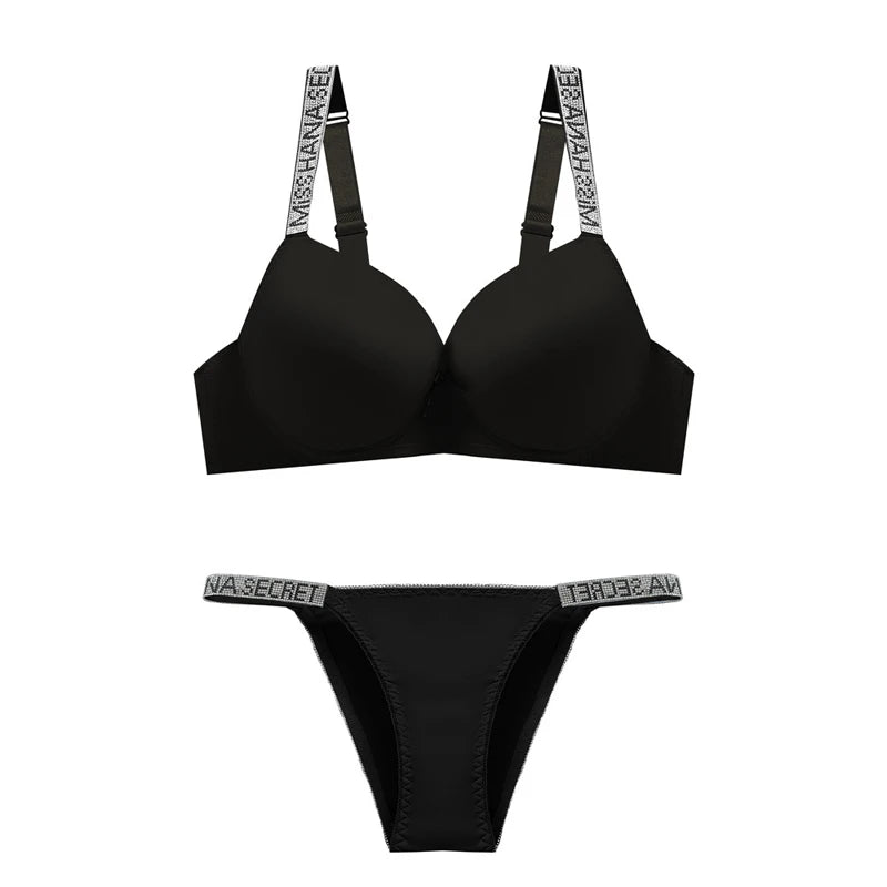 Women's Push-Up Bra & Bikini Set – Rhinestone Detail Everyday Comfort Underwear