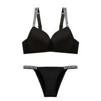 Women's Push-Up Bra & Bikini Set – Rhinestone Detail Everyday Comfort Underwear