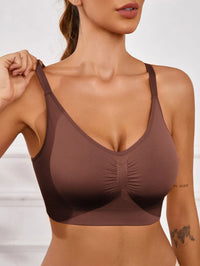 High Support Seamless Yoga Bralette – Wire-Free Ruched Push-Up Sports Bra for Women