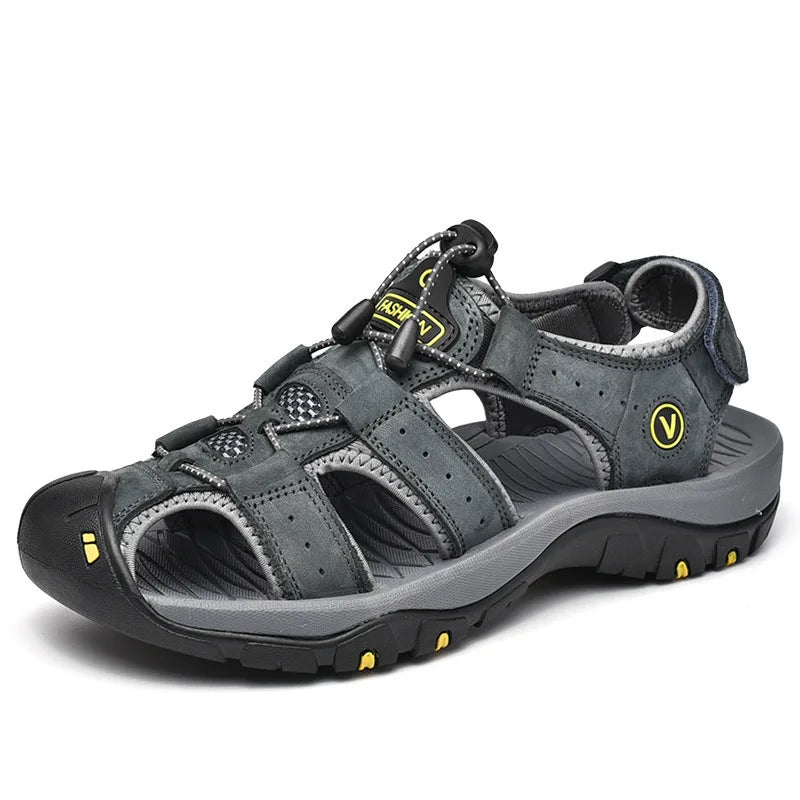Men's Genuine Leather Outdoor Sandals - Closed-Toe Breathable Summer Shoes
