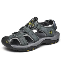 Men's Genuine Leather Outdoor Sandals - Closed-Toe Breathable Summer Shoes