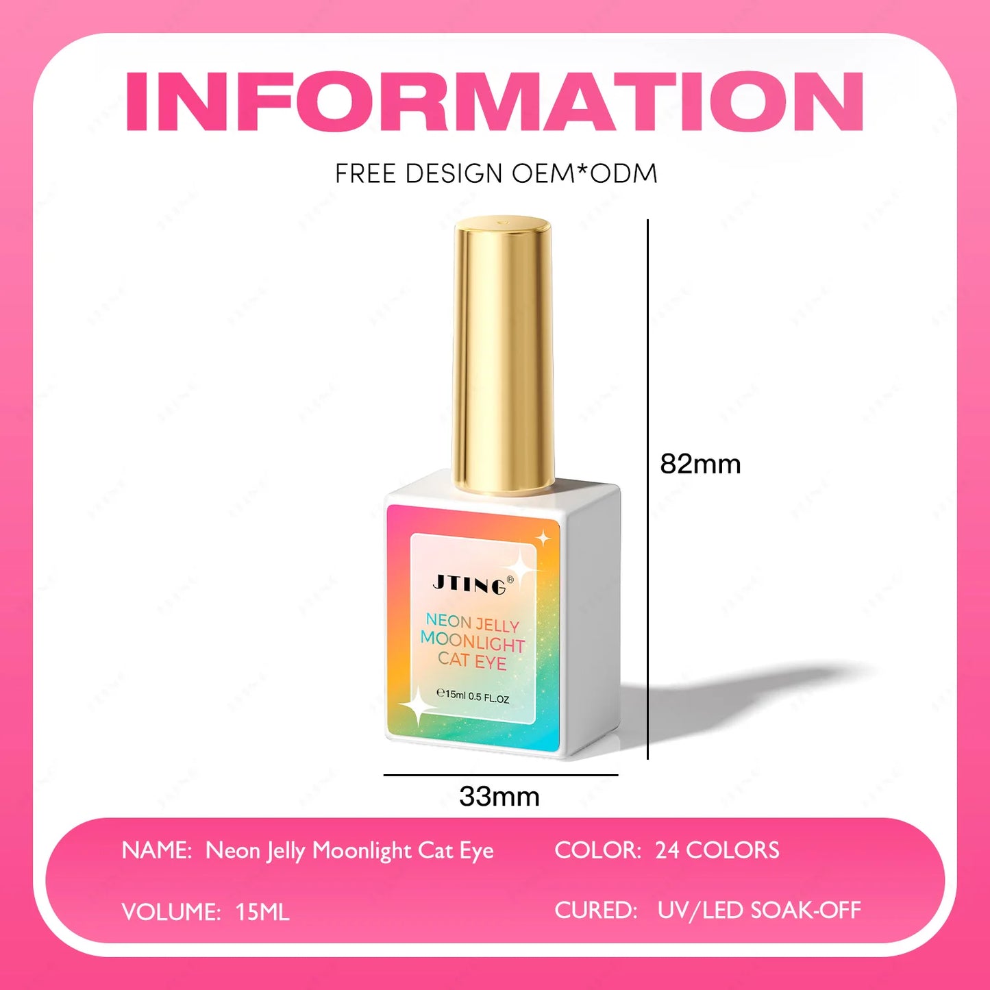 24-Color Neon Jelly Cat Eye Gel Polish Set — Moonlight Glitter, Vegan & HEMA-Free, 15ml
