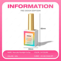 24-Color Neon Jelly Cat Eye Gel Polish Set — Moonlight Glitter, Vegan & HEMA-Free, 15ml