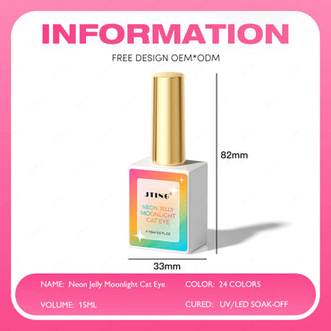 24-Color Neon Jelly Cat Eye Gel Polish Set — Moonlight Glitter, Vegan & HEMA-Free, 15ml
