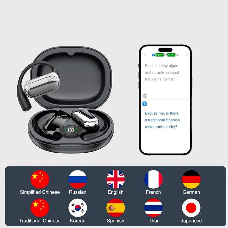 AI Translator Earbuds – 144 Languages, OLED Display, Bluetooth 5.4, CE/FCC Certified | Travel & Business