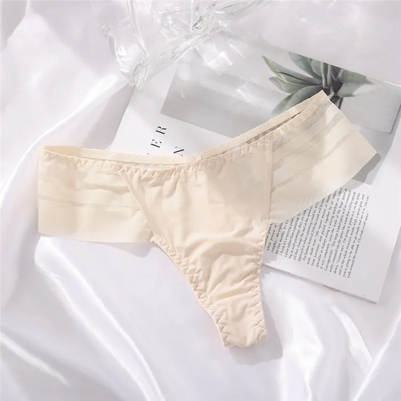 Ice Silk Hollow-Out T-Back G-String – See-Through Low-Rise Cheeky Thong Panties