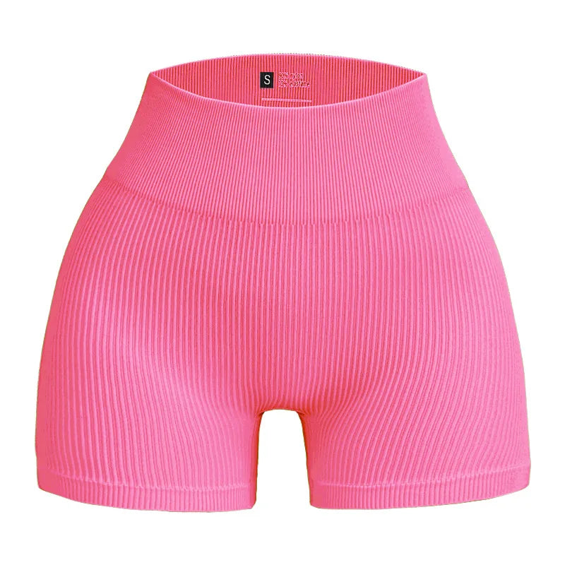 Women's Ribbed High Waist Yoga Shorts — Seamless, Sweat-Wicking, Push-Up Active Wear
