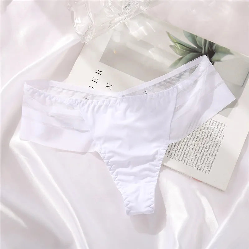 Ice Silk Hollow-Out T-Back G-String – See-Through Low-Rise Cheeky Thong Panties