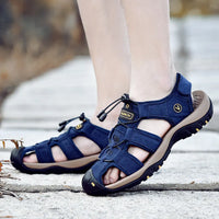 Men's Genuine Leather Outdoor Sandals - Closed-Toe Breathable Summer Shoes