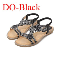Women's Flower Diamond Flat Sandals - Cushioned Beach Slip-On Sandals