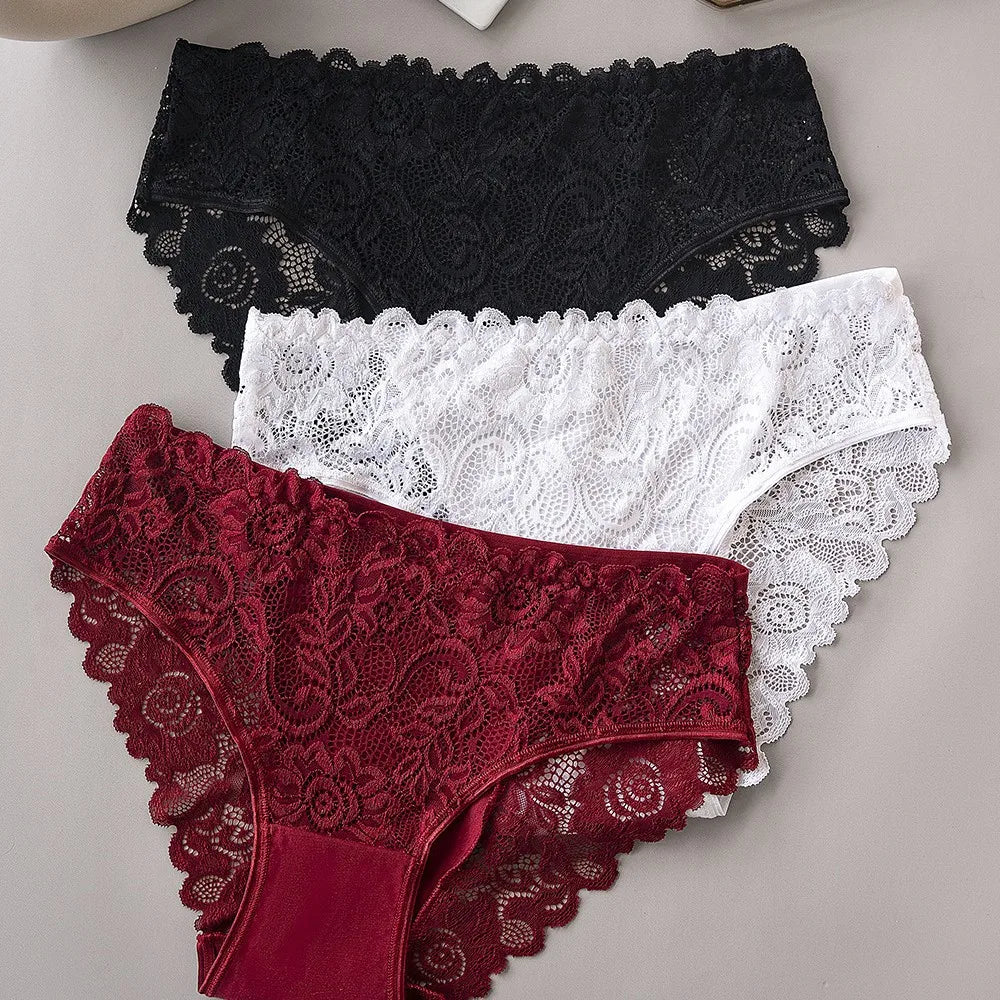Plus Size Lace Panties for Women Solid Lightweight Breathable Mesh Design Sexy High-Elasticity Quick-dry Comfortable Underwear