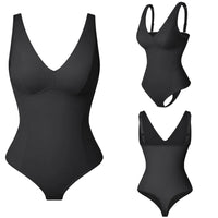 Women's Shapewear Bodysuit - V Neck Waist Trainer with Thong Design