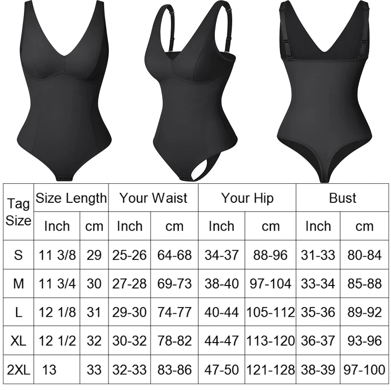 Women's Shapewear Bodysuit - V Neck Waist Trainer with Thong Design
