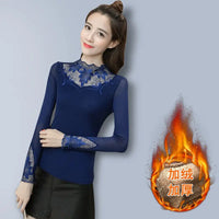 Mesh Lace Embroidered Long Sleeve Top – Sheer Gauze Women's T-Shirt