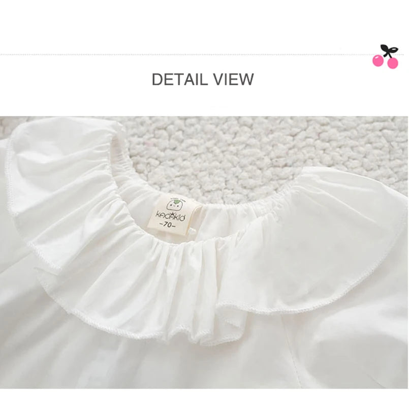 Baby & Toddler Girls Ruffle Collar Cotton Blouse | Short Sleeve, White, Ages 12M–4T
