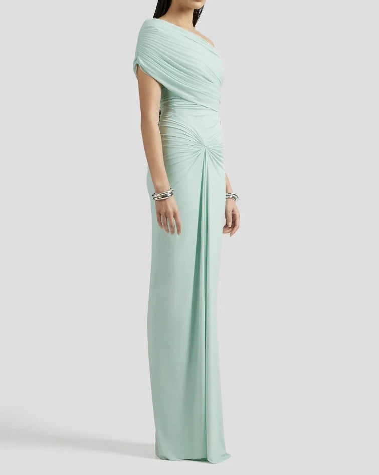 Asymmetrical One Shoulder Maxi Dress - Elegant Pleated Evening Gown