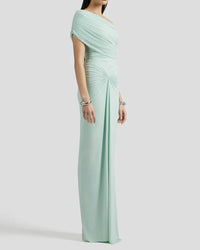 Asymmetrical One Shoulder Maxi Dress - Elegant Pleated Evening Gown