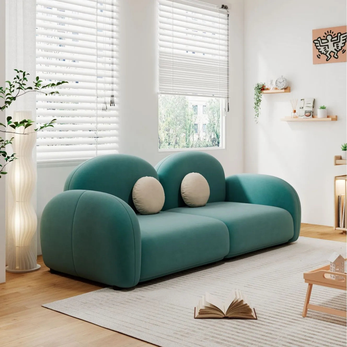 Luxury White Flannel Sofa - Modern 3-Seater with Curved Arms