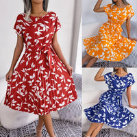 Candy Color Chiffon A-Line Midi Dress | Short Sleeve Casual Women's Summer Dress