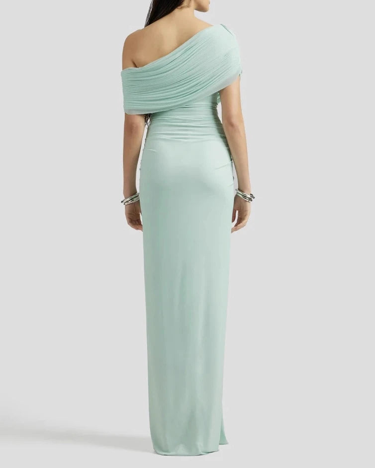 Asymmetrical One Shoulder Maxi Dress - Elegant Pleated Evening Gown