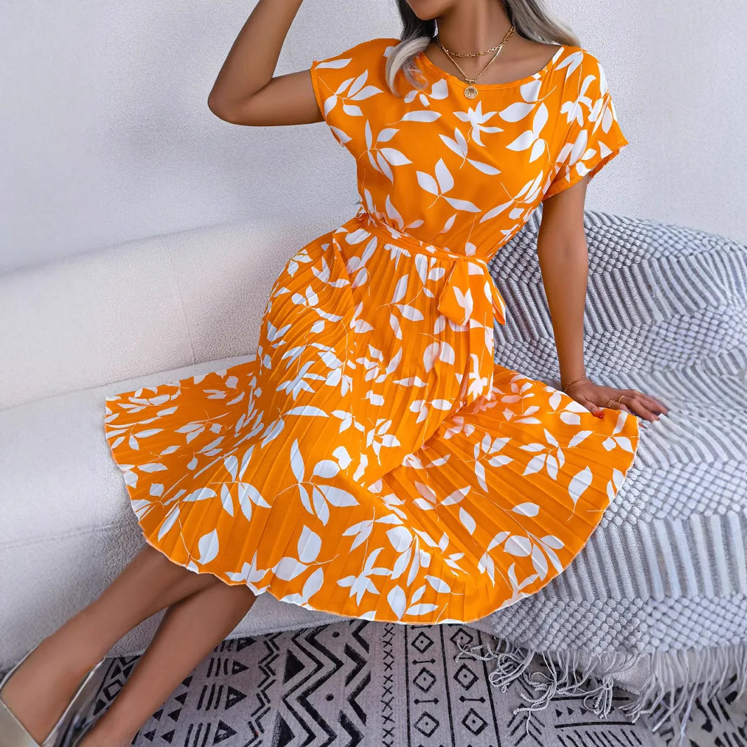 Candy Color Chiffon A-Line Midi Dress | Short Sleeve Casual Women's Summer Dress