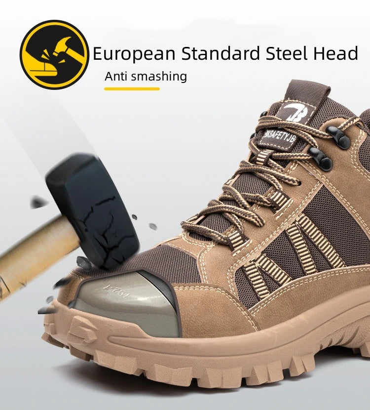 Four Season Fashion High Top Safety Boots Anti Smashing and Anti Piercing Work Shoes Lightweight Breathable Safety Boots
