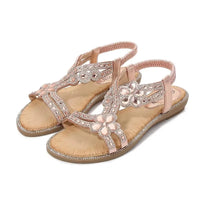 Women's Flower Diamond Flat Sandals - Cushioned Beach Slip-On Sandals