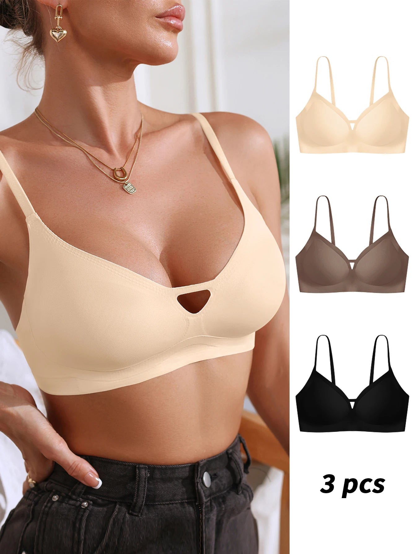 Heart Cutout Backless Bralette | Seamless Wire-Free Push-Up Bra with Adjustable Straps