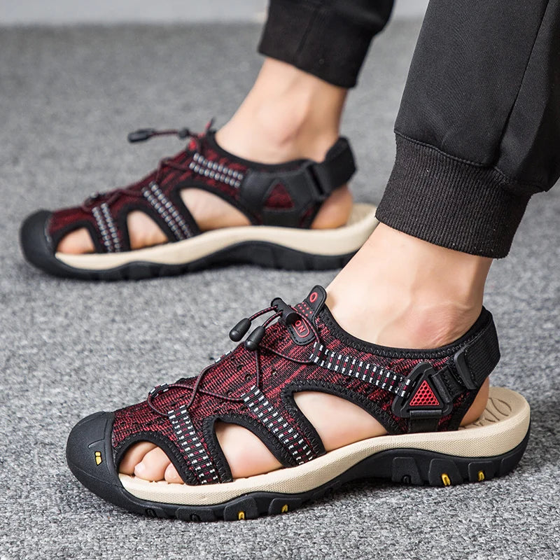 Fonleader Men's Knitted Beach Sandals - Breathable Outdoor Flat Sandals