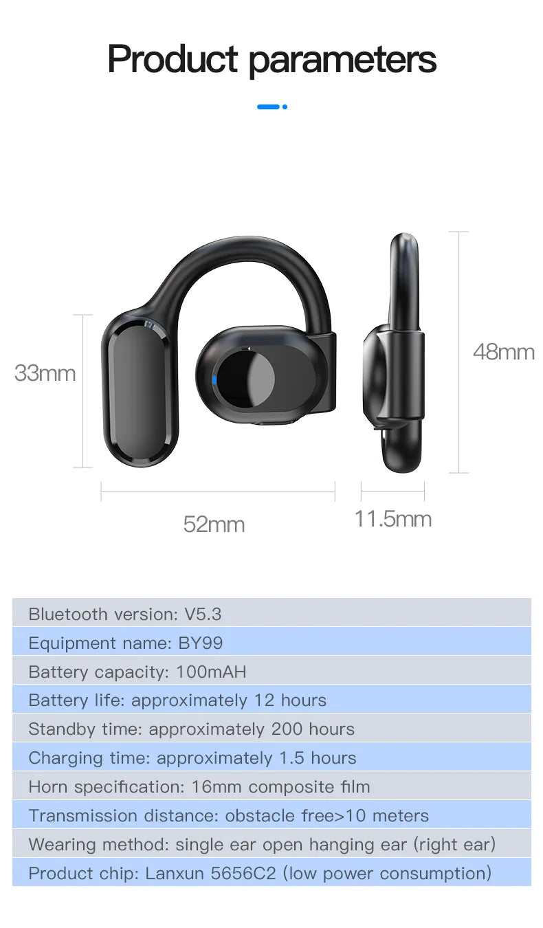 NEW Intelligent Touch Control Wireless Sports Earphones Type C TWS Earbuds Non-Ear Air Conduction Headphone Earphone BY99