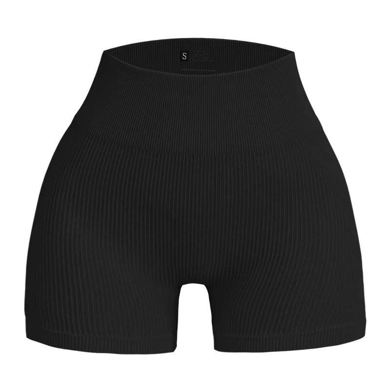 Women's Ribbed High Waist Yoga Shorts — Seamless, Sweat-Wicking, Push-Up Active Wear