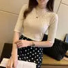 Striped Half Sleeve Turtleneck Sweater – Casual Streetwear Women's Pullover