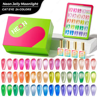 24-Color Neon Jelly Cat Eye Gel Polish Set — Moonlight Glitter, Vegan & HEMA-Free, 15ml