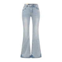 Women's Vintage High Waist Boot Cut Jeans - Distressed Stretch Denim
