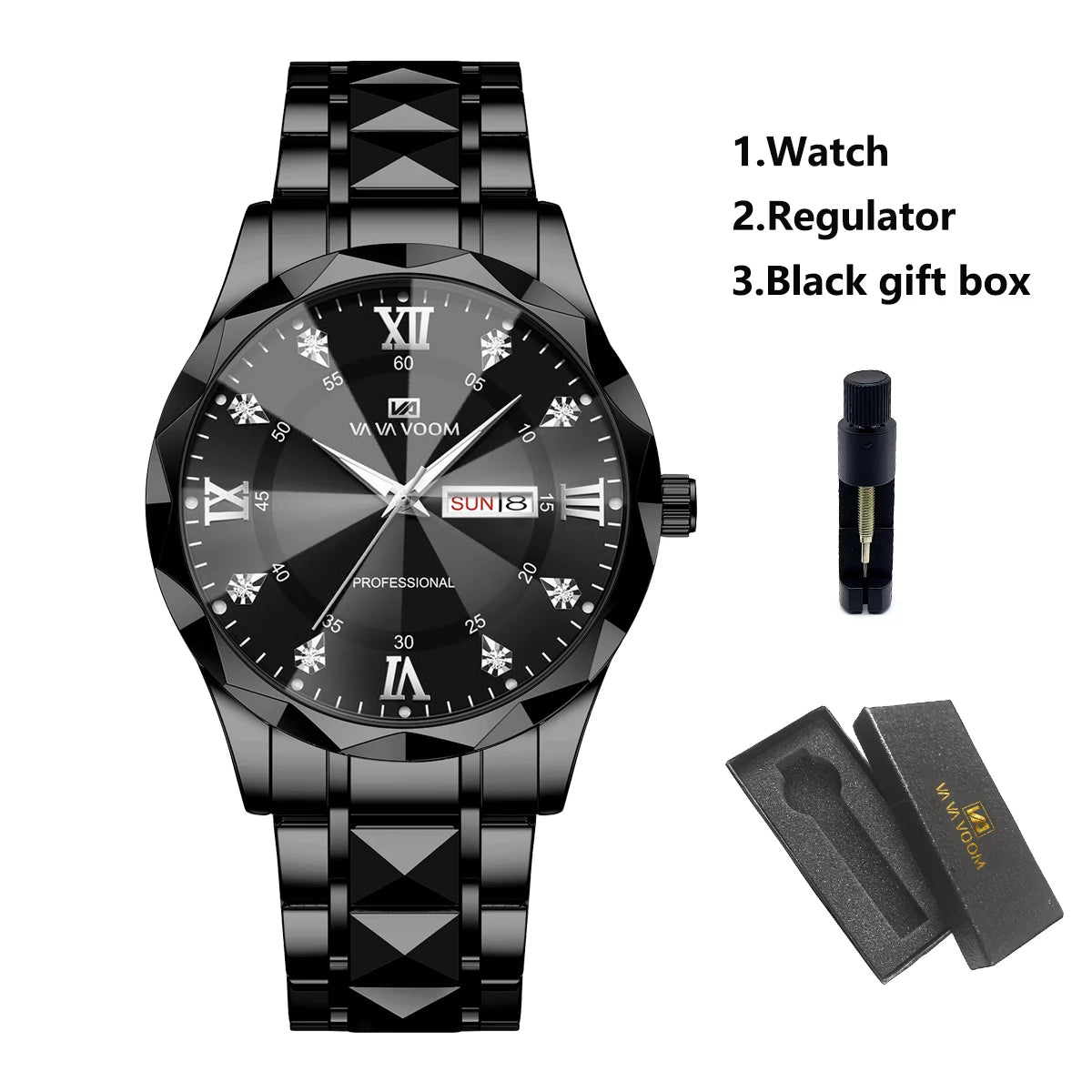 Men Watch Water Diamond Luxury Night Glow Double Calendar Quartz Movement 41mm Blue Gold Stainless Steel Fashion Business Watch