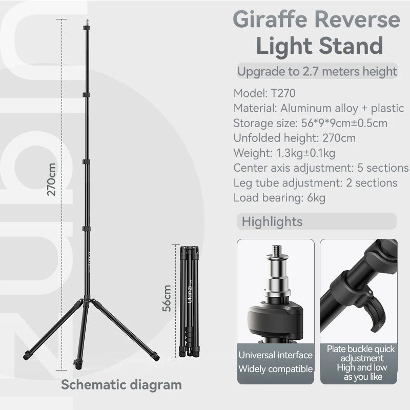 Ulanzi T270 Lighting Stand Tripod Light Stand Photography Aluminum Alloy Heavy Duty 2.7M For Godox Softbox Camera Flash COB LED