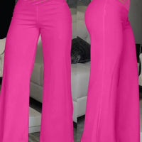 High Waist Loose Long Pants Wide Leg Pants Hollow out Belt Casual Loose Fit Ladies Fashion Polyester Fiber Printed