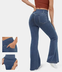 Women's High-Waist Crossover Flare Denim Pants - Hip-Lifting Stretch