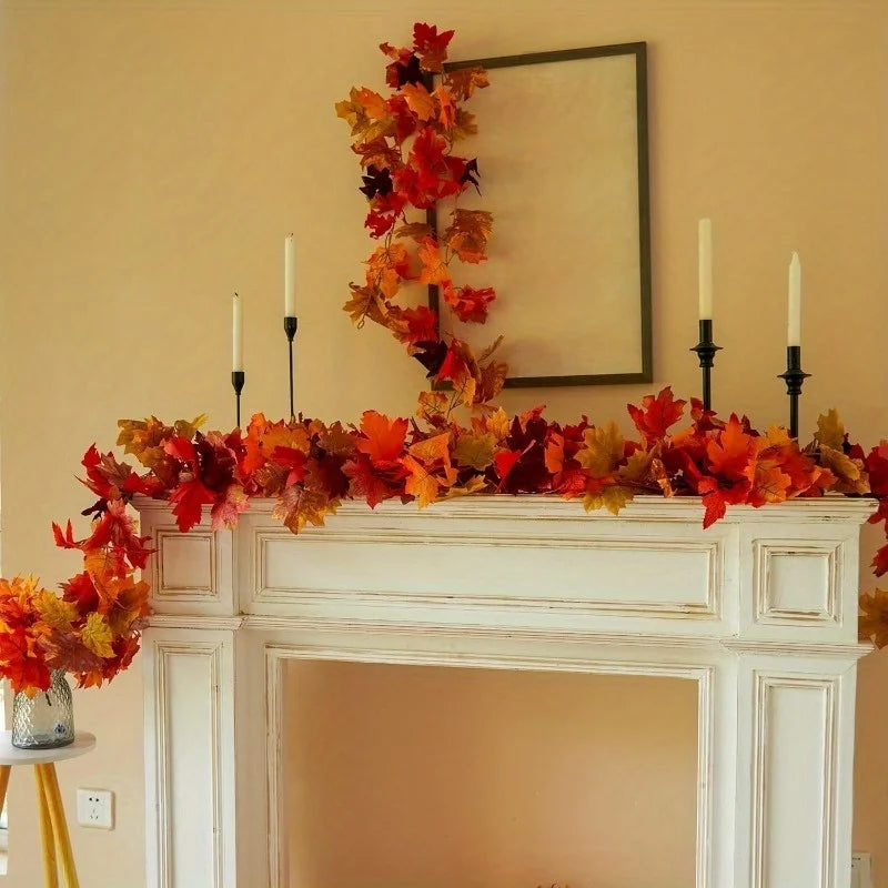 2/4pcs Autumn Maple Leaf Garland - Artificial Fall Vines with Vibrant Red, Orange & Yellow Leaves, home accessories