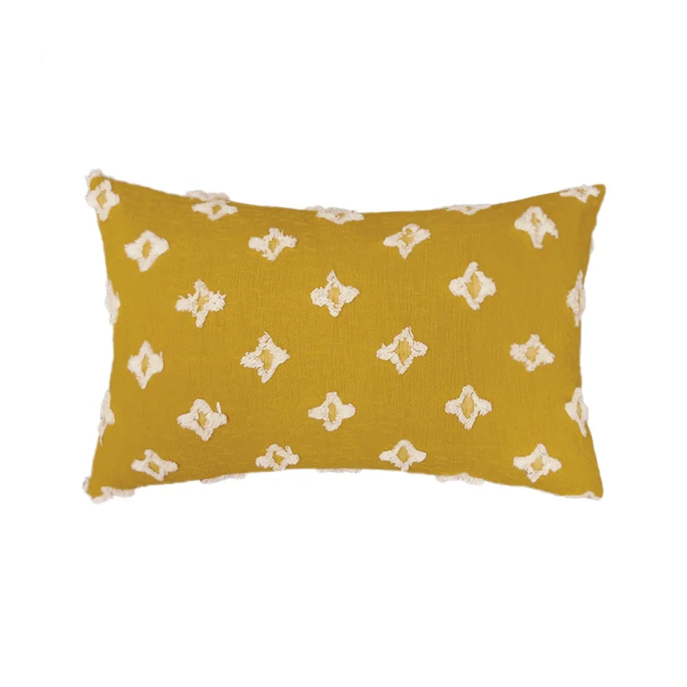 Cut Flower Embroidered Lumbar Cushion Cover 30x50cm | 100% Cotton Jacquard Pillow Case