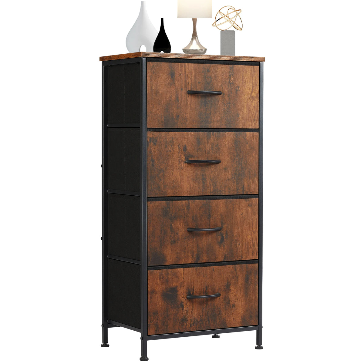 4-Drawer Fabric Dresser with Steel Frame – Modern Minimalist Bedroom Nightstand & Clothes Storage Cabinet