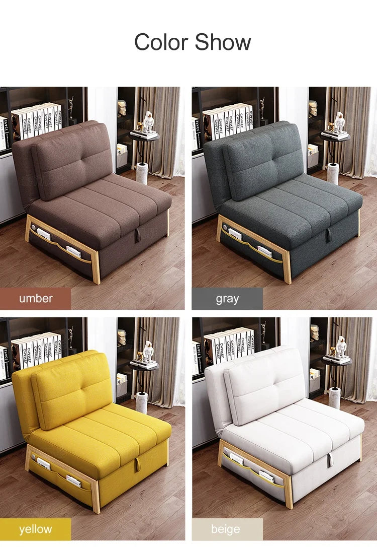 Sofá Cama Individual Plegable con USB - Madera Maciza y Esponja de Alta Resiliencia